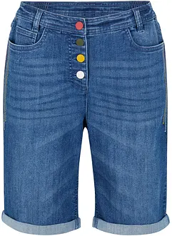 Bekväma stretchiga jeansbermudas med broderi och bekväm midja, bonprix