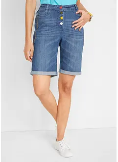 Bekväma stretchiga jeansbermudas med broderi och bekväm midja, bonprix