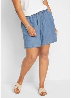 Tunna denimshorts med linne och bekväm midja, extra vida, bonprix