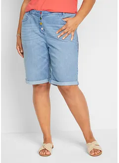 Bekväma stretchiga jeansbermudas med broderi och bekväm midja, bonprix