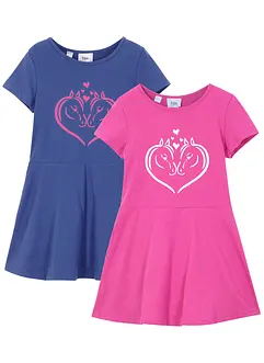 Kortärmad jerseyklänning för barn (2-pack), ekologisk bomull, bonprix