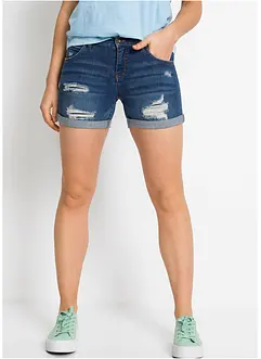 Jeansshorts med destroyed-effekter och mid waist, bonprix