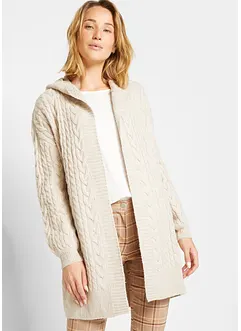 Cardigan med flätstickning och luva, bonprix