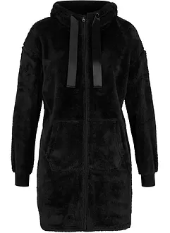 Lång, mysig fleecejacka med huva, bonprix