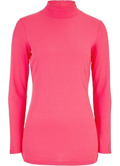 Ribbstickad T-shirt med polokrage och slits i sidan, bpc bonprix collection