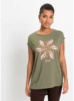 Lång t-shirt med tryck i mjuk viskosmix, bonprix