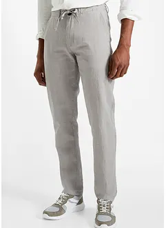 Dra på-chinos med linne och raka ben, Regular Fit, bonprix