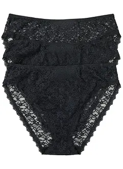 Maxitrosa med återvunnen spets och högt skurna benöppningar (3-pack), bonprix