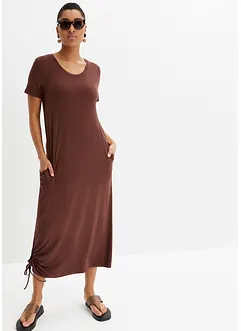 Mellanlång trikåklänning med sidofickor och rynkad detalj, bonprix