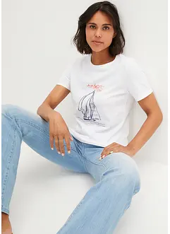 T-shirt i bomull med slits i sidan och tryck, bonprix