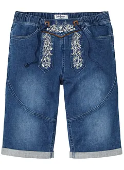 Stretchiga jeansbermudas med broderi, Regular Fit, bonprix