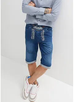 Stretchiga jeansbermudas med broderi, Regular Fit, bonprix