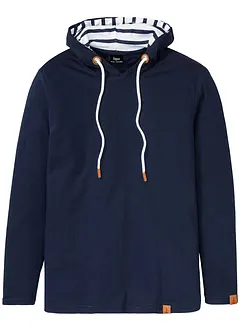 Långärmad T-shirt med huva i ekologisk bomull, bonprix
