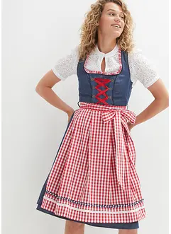 Knälång dirndl med jeanslook och förkläde (2 delar), bonprix