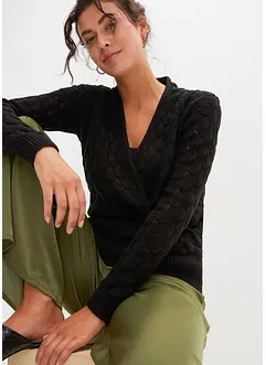 Hålmönstrad tröja med omlottlook, bonprix