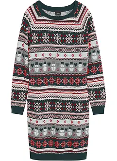 Stickad klänning med julmönster, bonprix