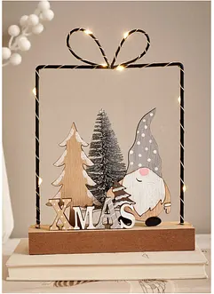 Prydnad med tomtenisse, gran och LED-belysning, bonprix