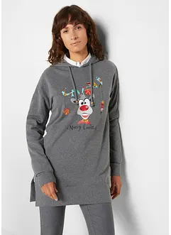 Lång sweatshirt med huva och slits i sidan, bonprix