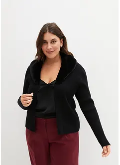 Cardigan med vävd päls, bonprix