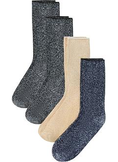 Ribbstickade strumpor i glittergarn med ekologisk bomull (4-pack), bpc bonprix collection