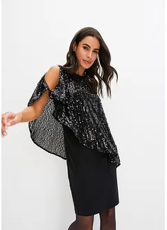 Paljettklänning med poncho, bonprix