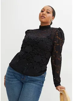 Figurnära, långärmad topp med spets, bonprix