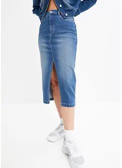 Denimkjol med slits, bonprix