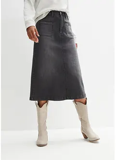 Stretchig mellanlång jeanskjol, bonprix