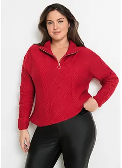 Tröja med flätstickning och dragkedja, bonprix