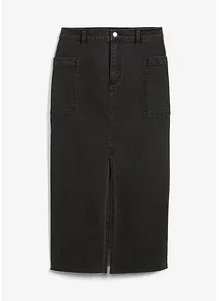 Mellanlång jeanskjol med slits, bonprix