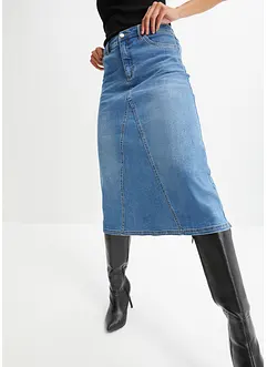 Stretchig jeanskjol, High Waist, bonprix