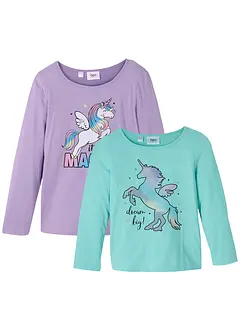 Långärmad T-shirt för barn (2-pack), ekologisk bomull, bonprix