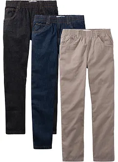 Dra på-byxa i ren bomull Regular Fit, Straight (3-pack), bonprix