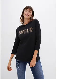 Långärmad T-shirt med nitar och tryck, bonprix