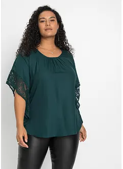 Blus med spetsdetaljer i återvunnen polyester, bonprix