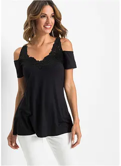 Cold shoulder-topp med spets, bonprix