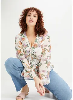 Mönstrad blus med volanger, bonprix