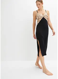 Lång viskosnegligé med broderi, bonprix