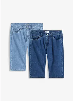 Långa stretchiga jeansbermudas, normal passform (2-pack), bonprix