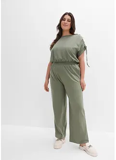 Jersey-jumpsuit med rynkad detalj på ärmarna och vida ben, bonprix