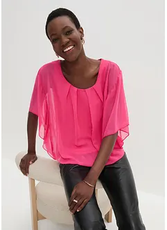 Chiffongblus med linne, bonprix