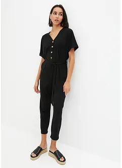 Ankellång jumpsuit i jersey med strukturerad yta och knytskärp, bpc bonprix collection