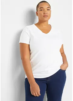 Sömlös T-shirt med V-ringning och ekologisk bomull, bonprix