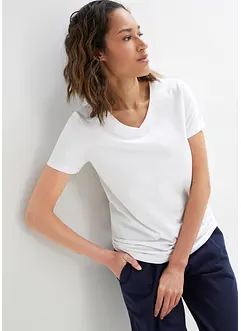 Sömlös T-shirt med V-ringning och ekologisk bomull, bonprix