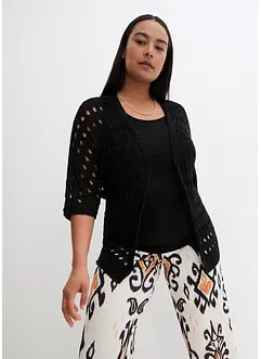 Hålmönstrad cardigan med glittrande tråd, bonprix