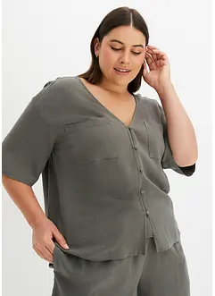Kortärmad blus i en mix av viskos och lin, bonprix