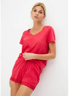 Kort pyjamas med spetsbesättning, bonprix