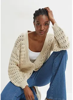 Cardigan med hålmönster av ren bomull, bonprix