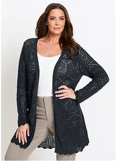 Lång hålmönstrad cardigan, bonprix