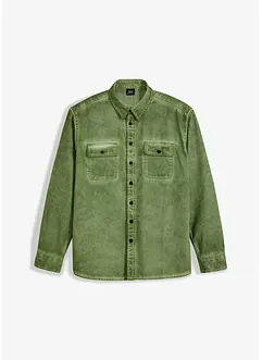 Långärmad bomullsskjorta med tvättad look, bonprix